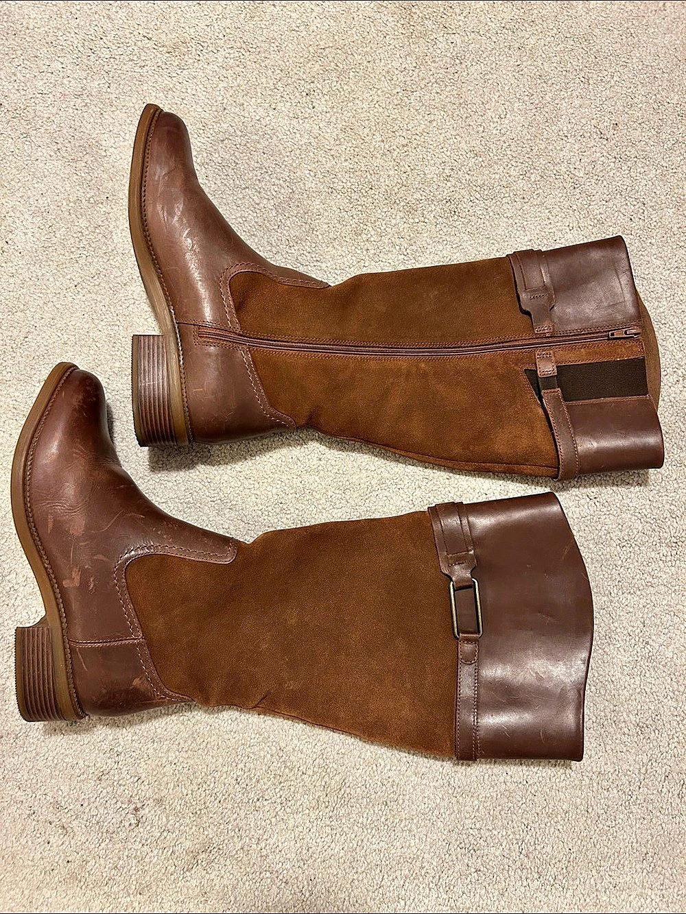 Clarks Clarkdale Up Brown Leather Suede Wide Calf Boots US 11